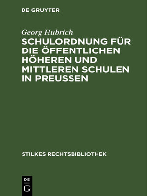 cover image of Schulordnung für die öffentlichen höheren und mittleren Schulen in Preußen